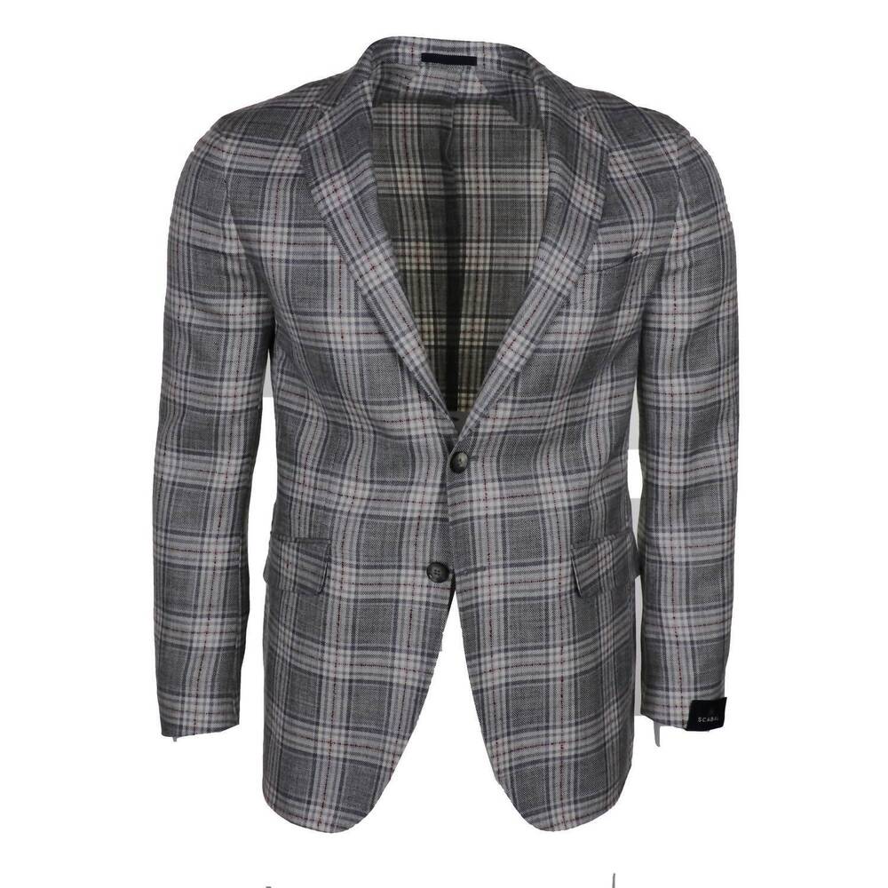 NEW SCABAL men's kenton unlined wool, silk, & linen soft coat in grey plaid